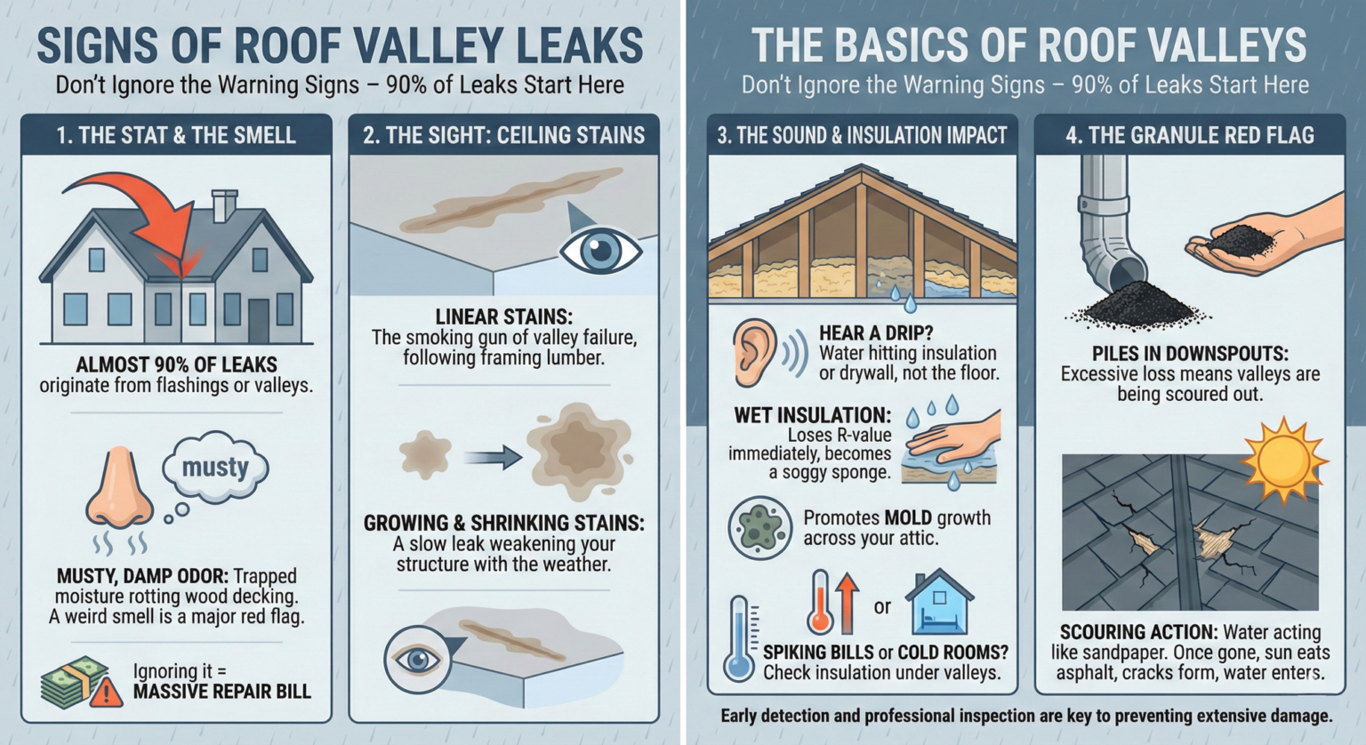 signs of roof valley leaks